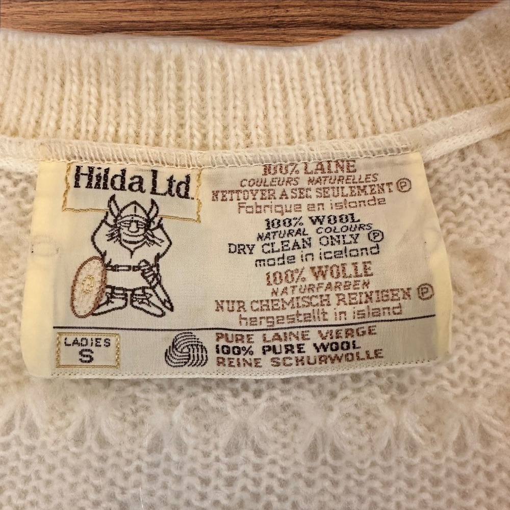 Vintage Hilda Ltd Iceland Wool Knit Cardigan Ladies S Cream Ivory Cozy - Picture 3 of 6